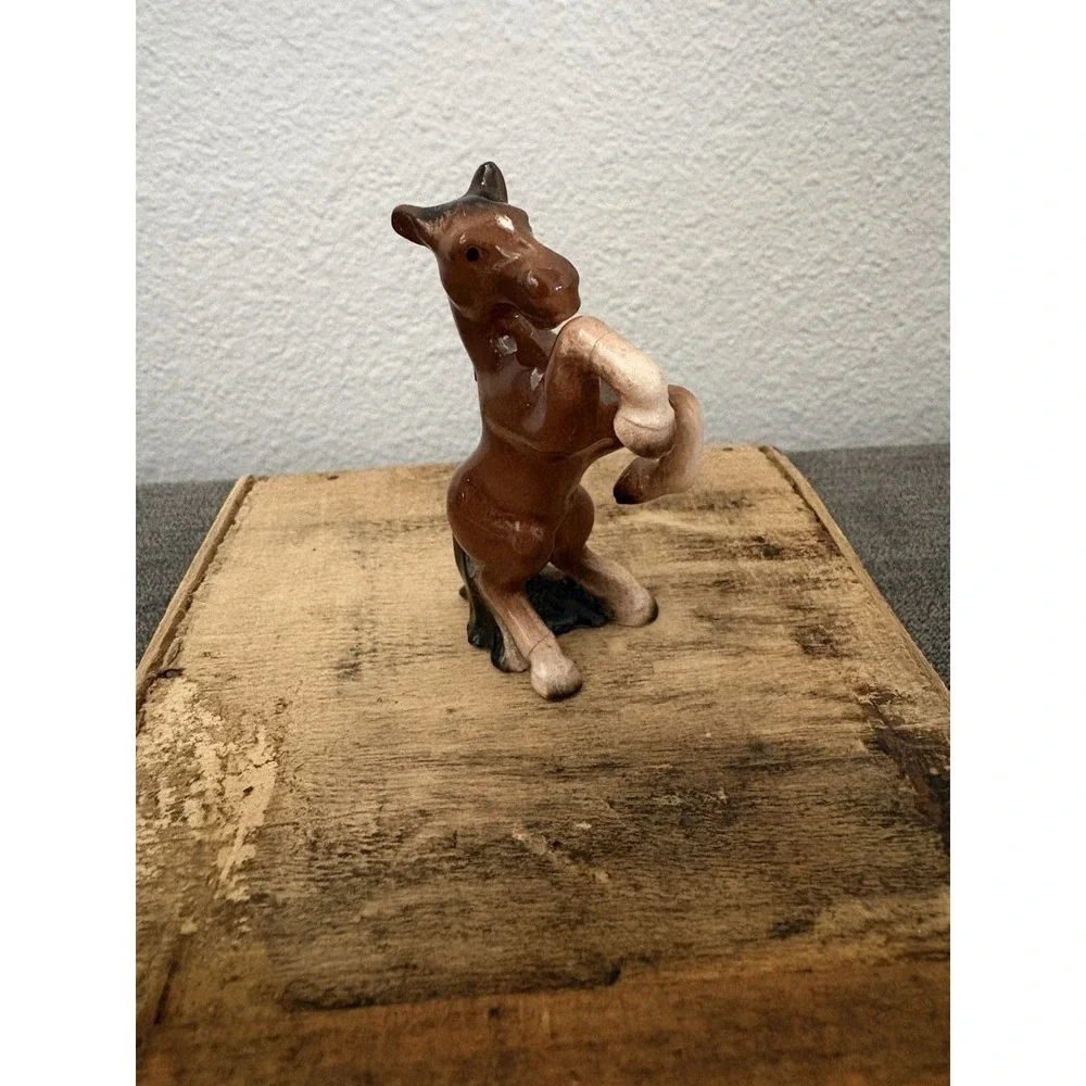 Small Porcelain Vintage Rearing‎ Bay Horse Figurine